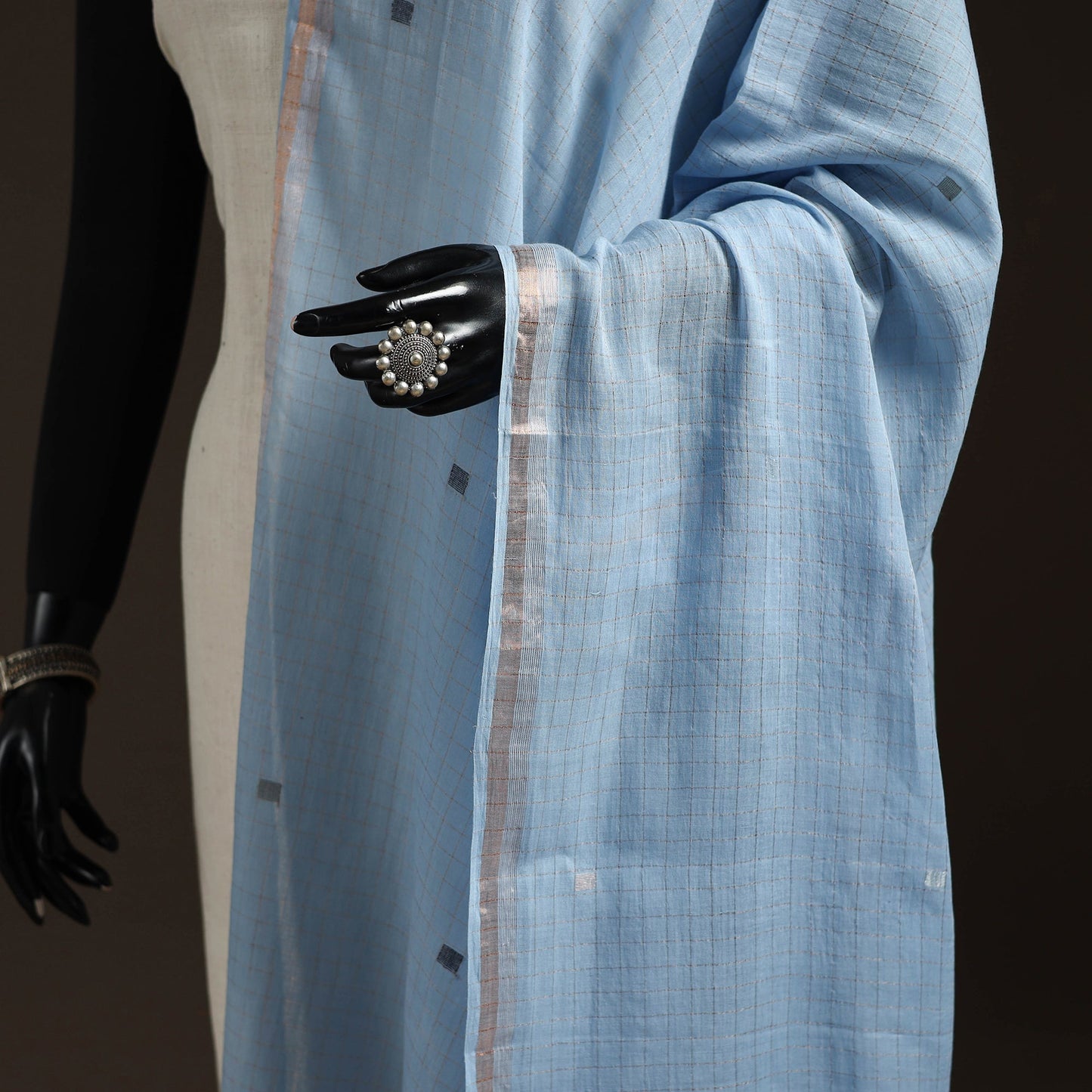 Handloom cotton bengal jamdani dupatta 34 - handcrafted