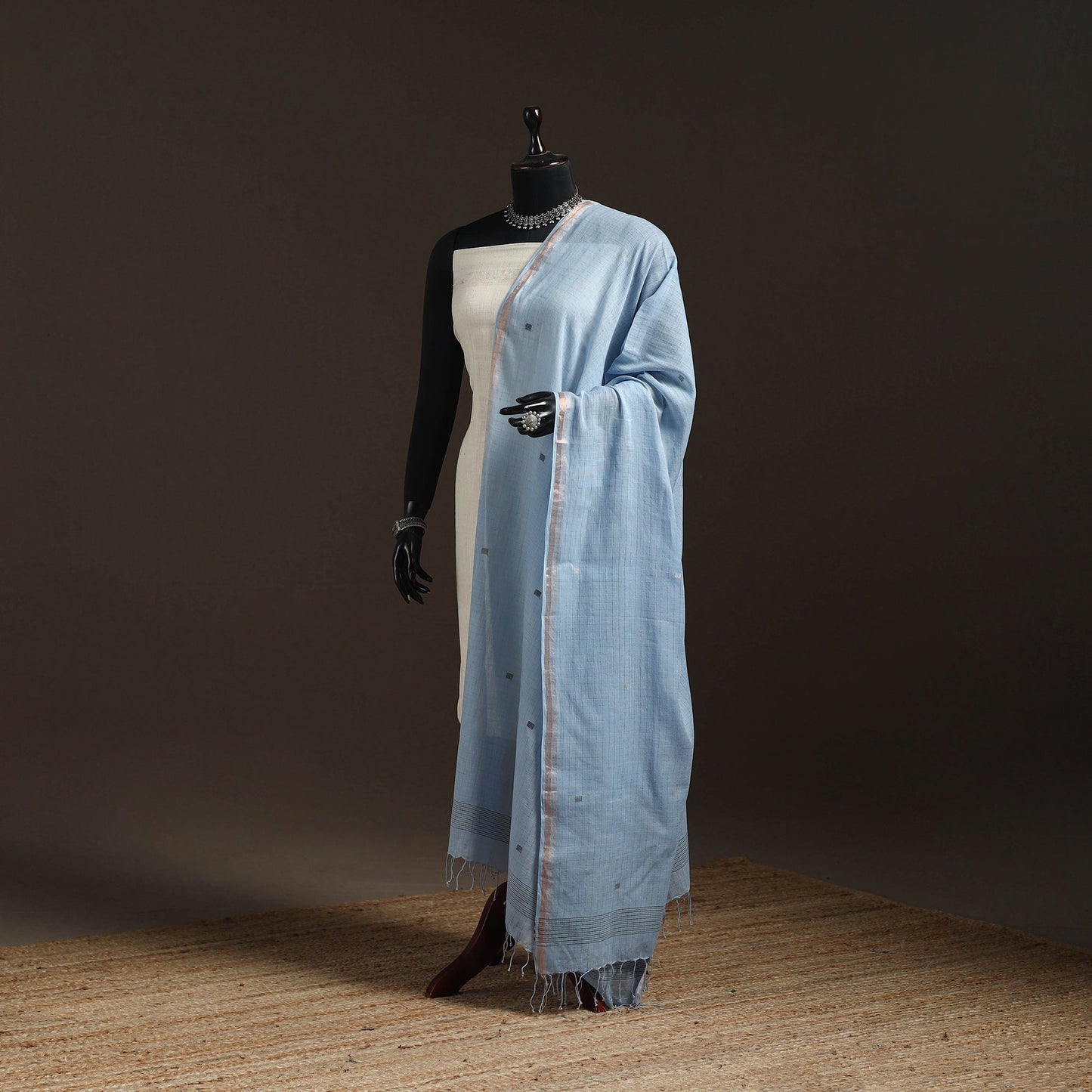 Handloom cotton bengal jamdani dupatta 34 - handcrafted