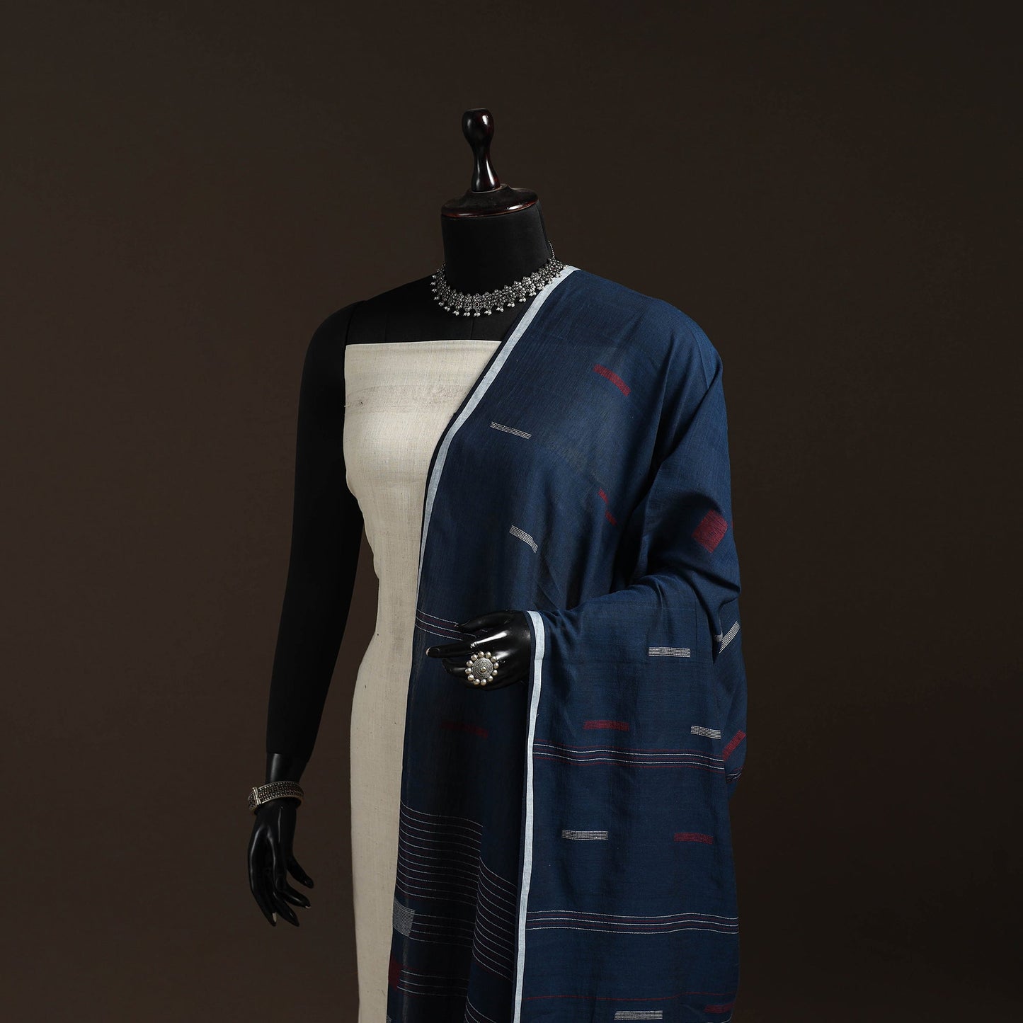 Handloom cotton bengal jamdani dupatta 41 - handcrafted