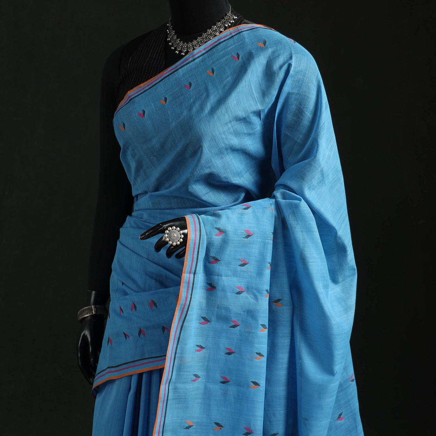 Blue - handloom cotton buti srikakulam jamdani saree 02