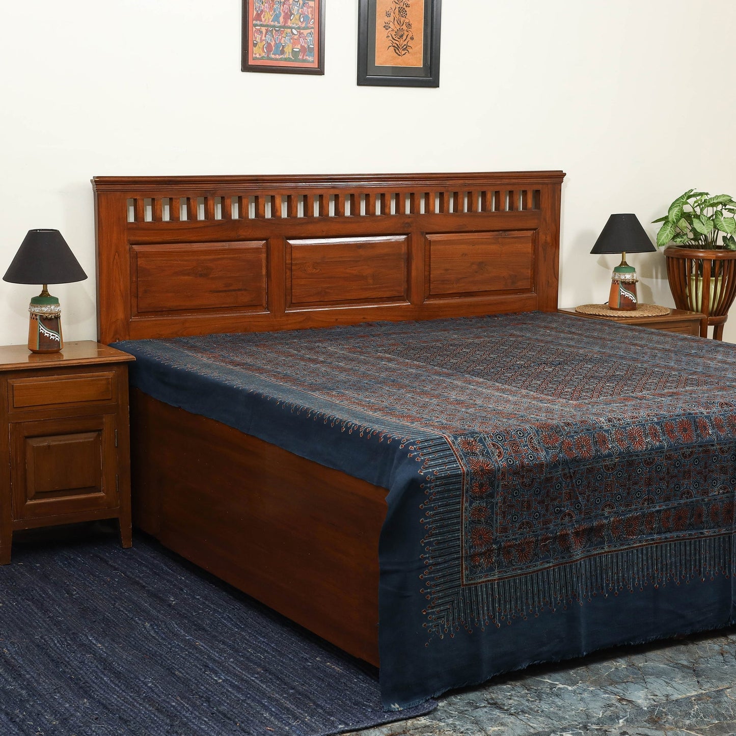 Blue - handloom cotton double bed sheet (108 x 90 in) 12