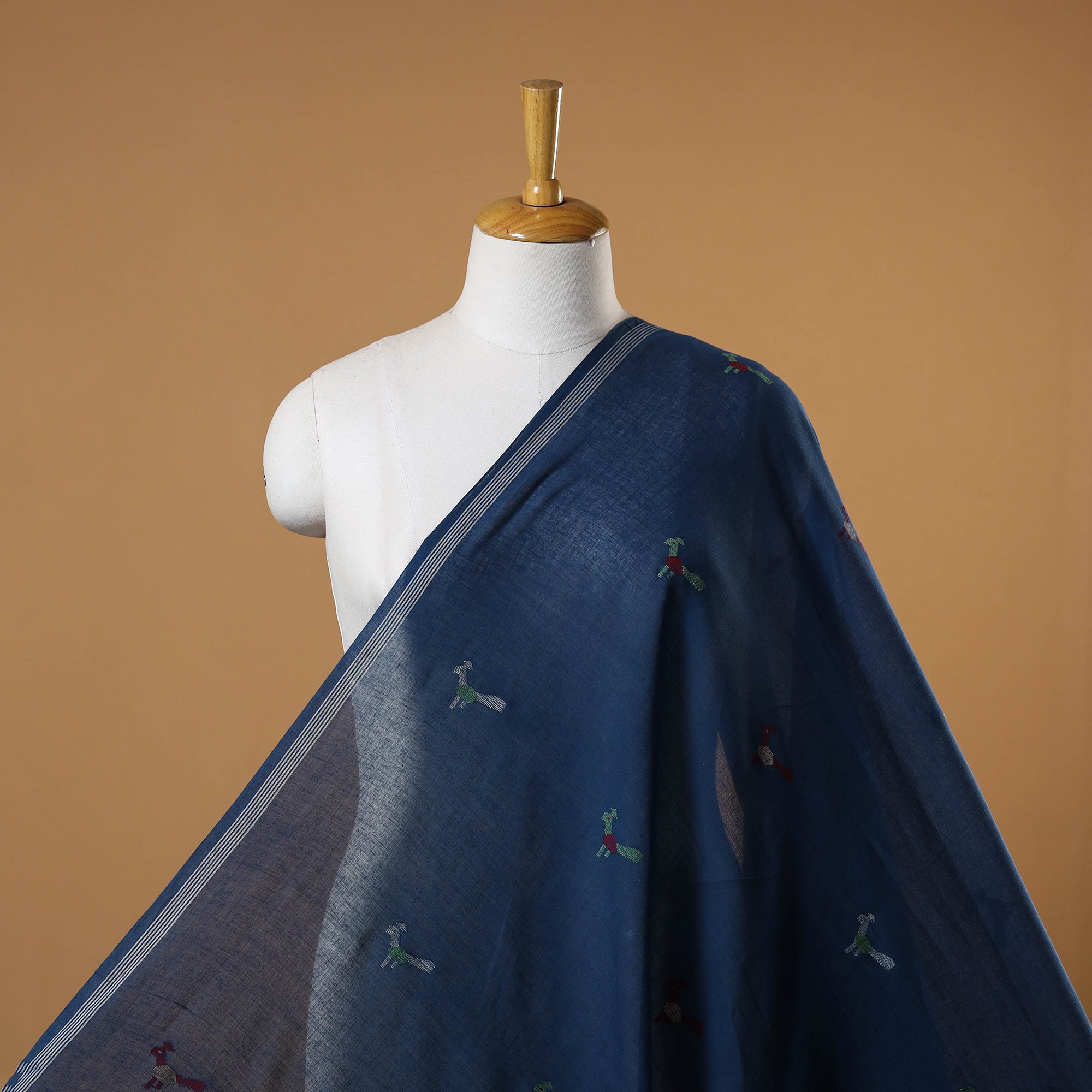 Grey - Handloom Cotton Unstitched Phulia Jamdani Kurta Material 08