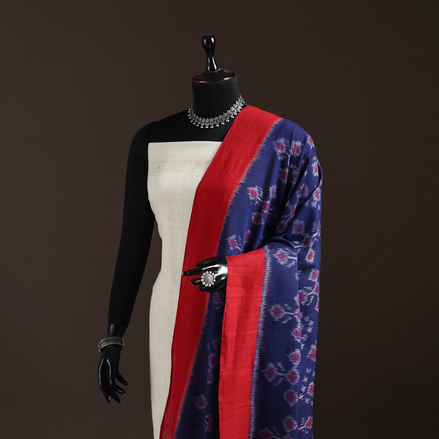 Handloom cotton pochampally ikat dupatta 06 - handcrafted