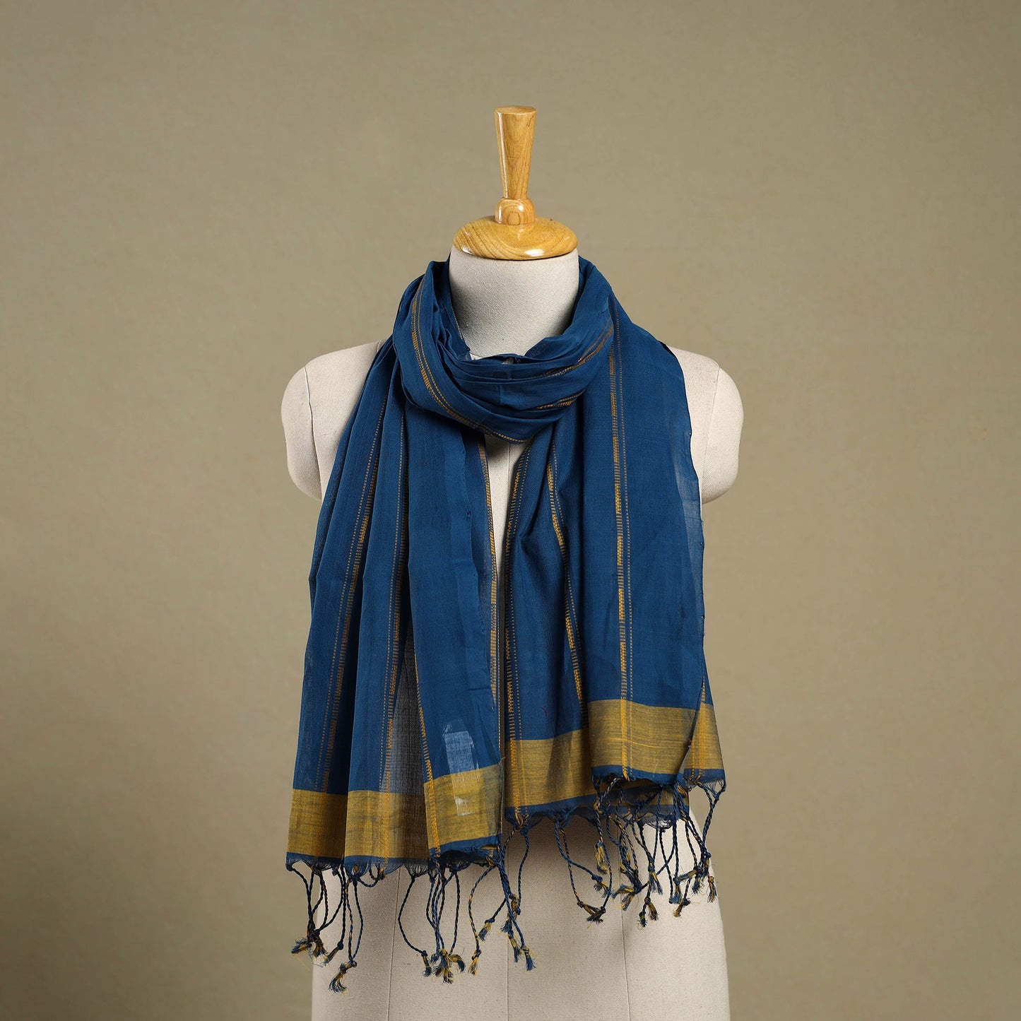 Blue Handloom Cotton Srikakulam Jamdani Stole with Tassels