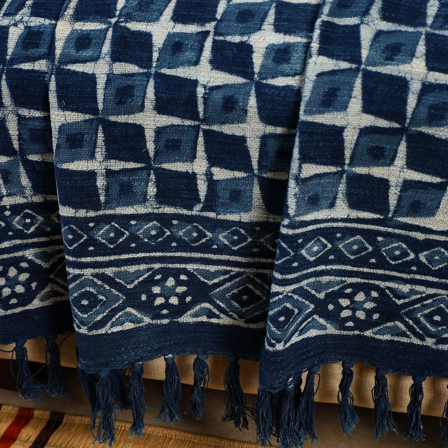 Blue - handloom jaipur cotton sofa throw 02 - handcrafted