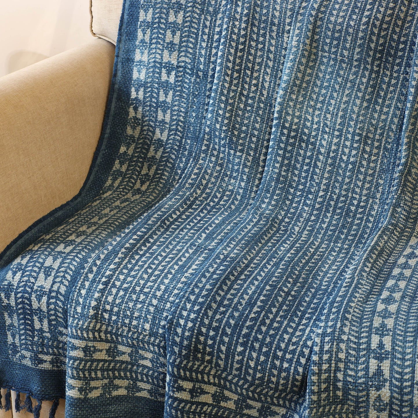 Blue Handloom Jaipur Block Print Cotton Sofa Throw