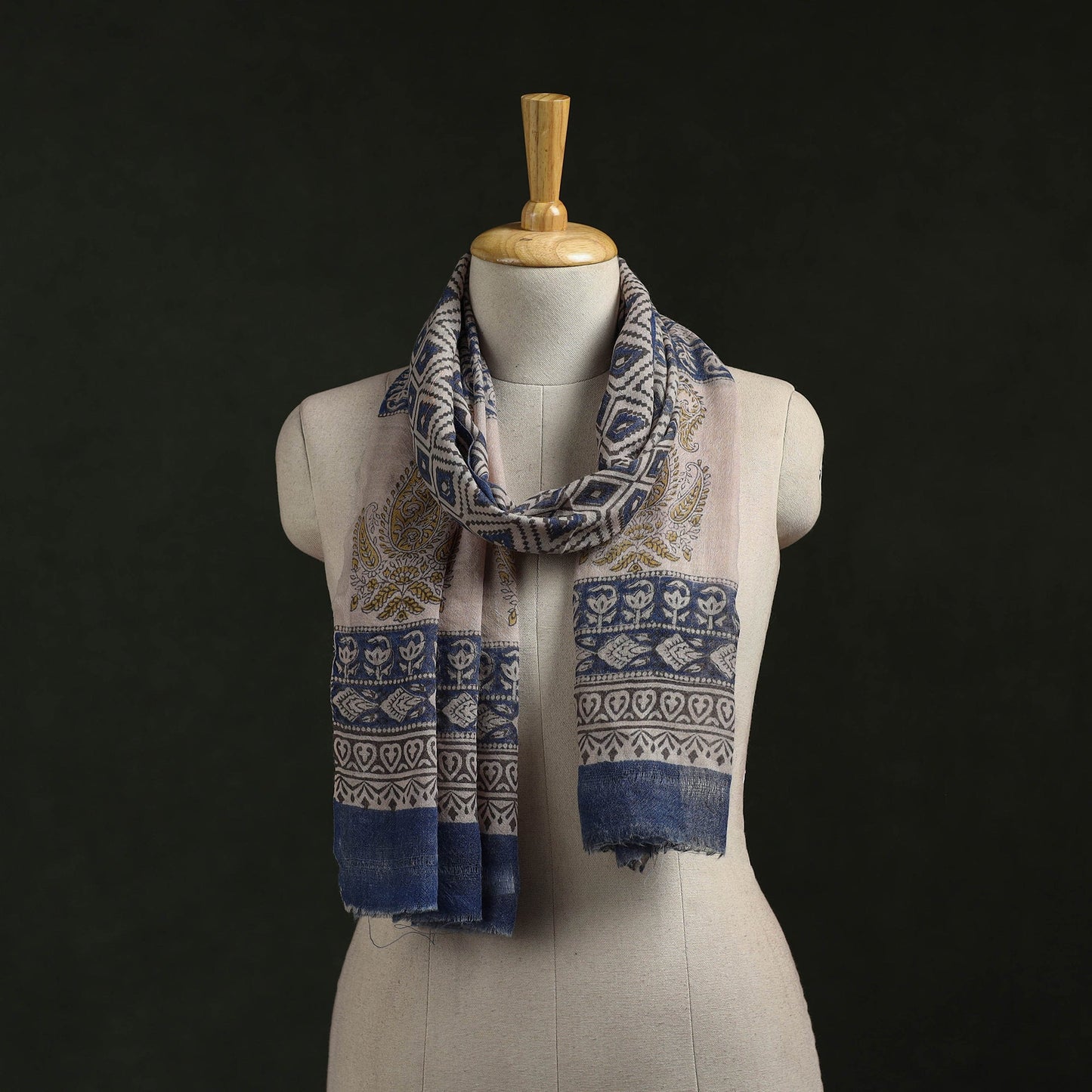 Handloom pure wool natural dyed hand block print bagru