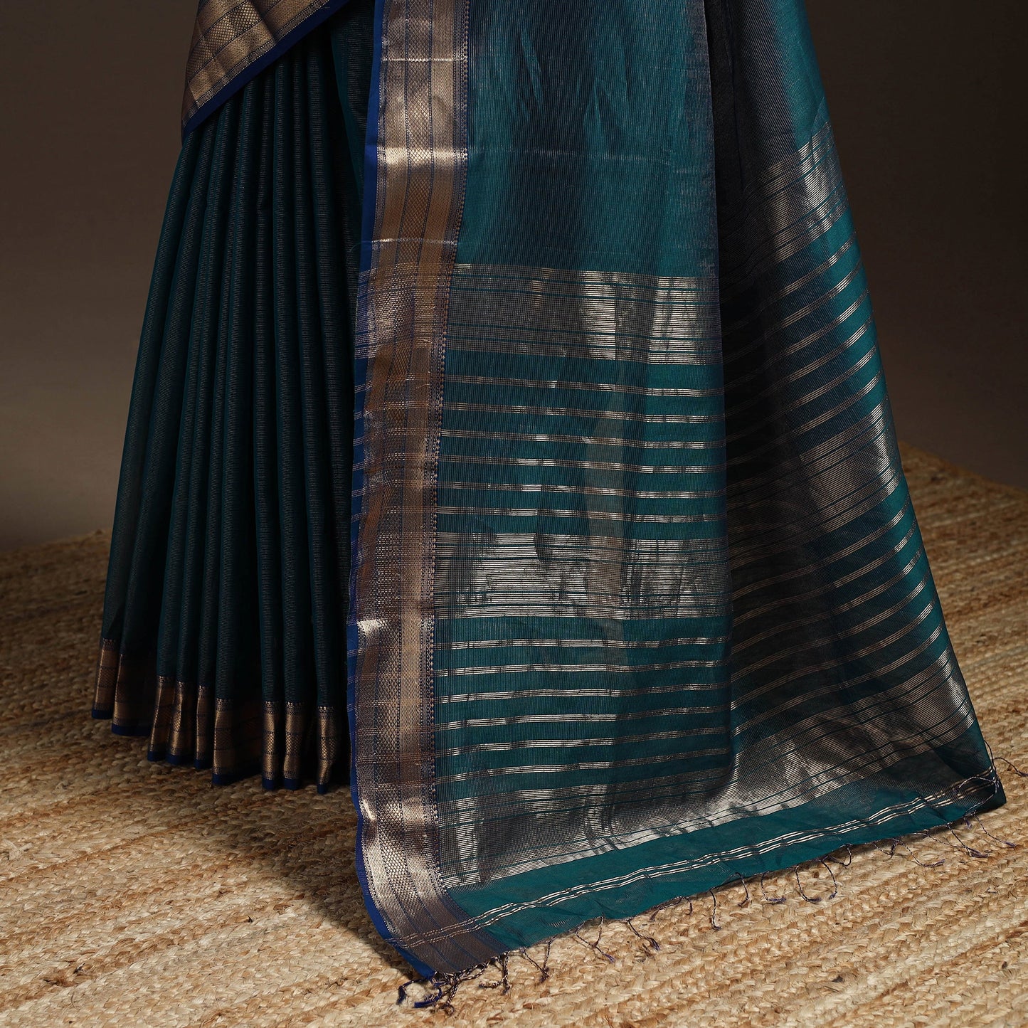 Blue - handloom tissue zari maheshwari saree with border 29
