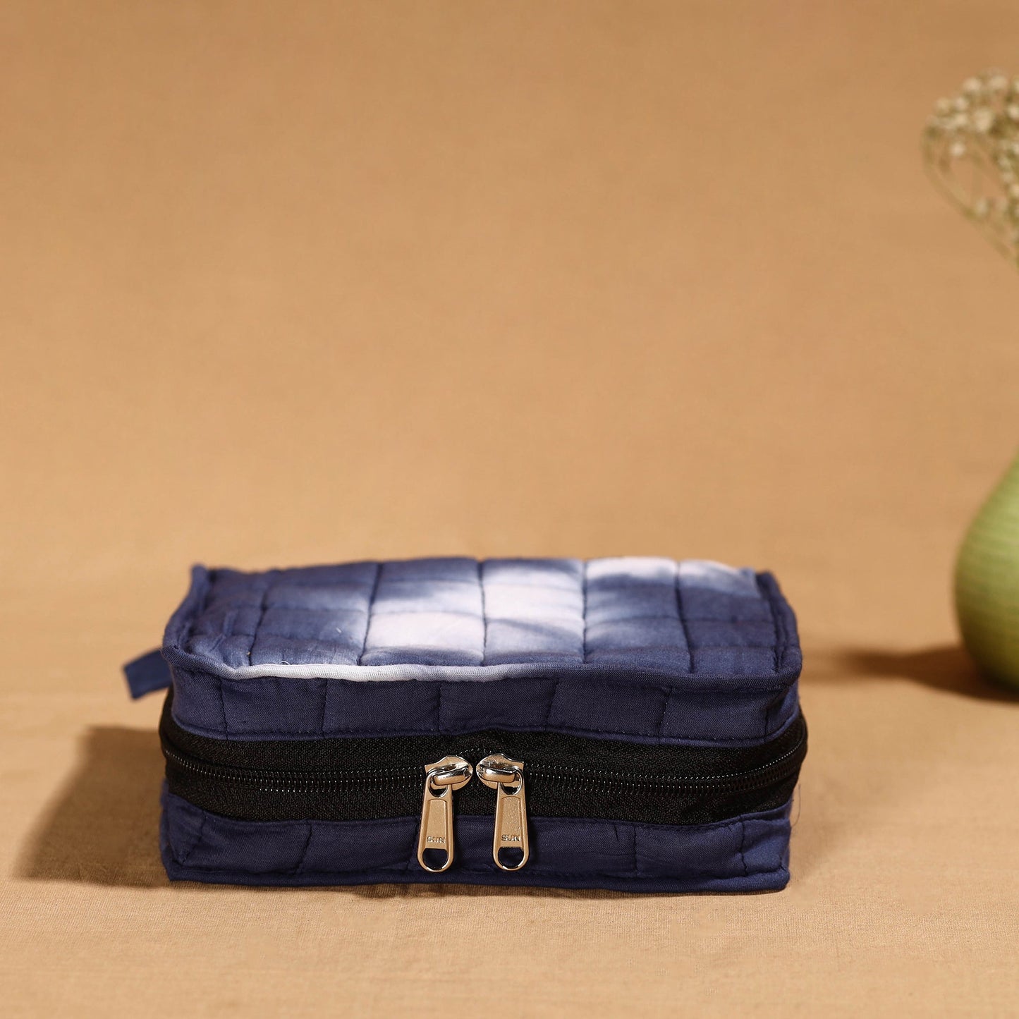 Blue Handmade 4 Pockets Cotton Jewelry Bag