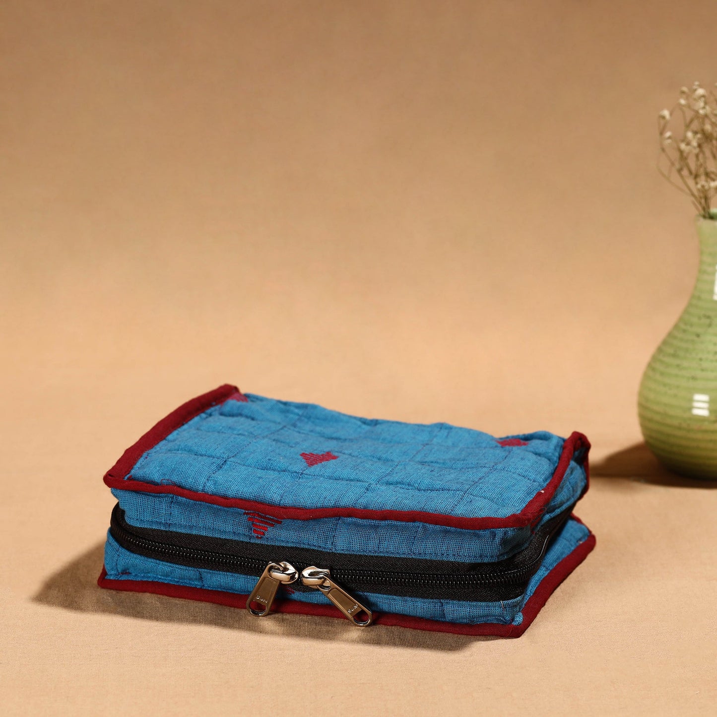 Blue Handmade Cotton Jewelry Organizer Bag for Travel