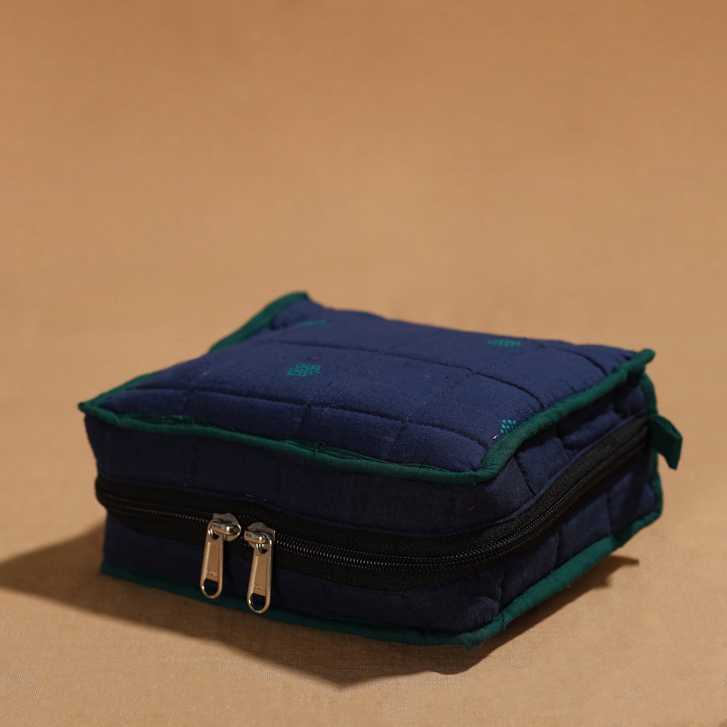 Blue Handmade 4 Pockets Cotton Jewelry Bag