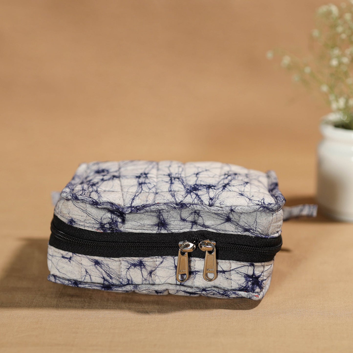 Blue Handmade 4 Pockets Cotton Jewelry Bag