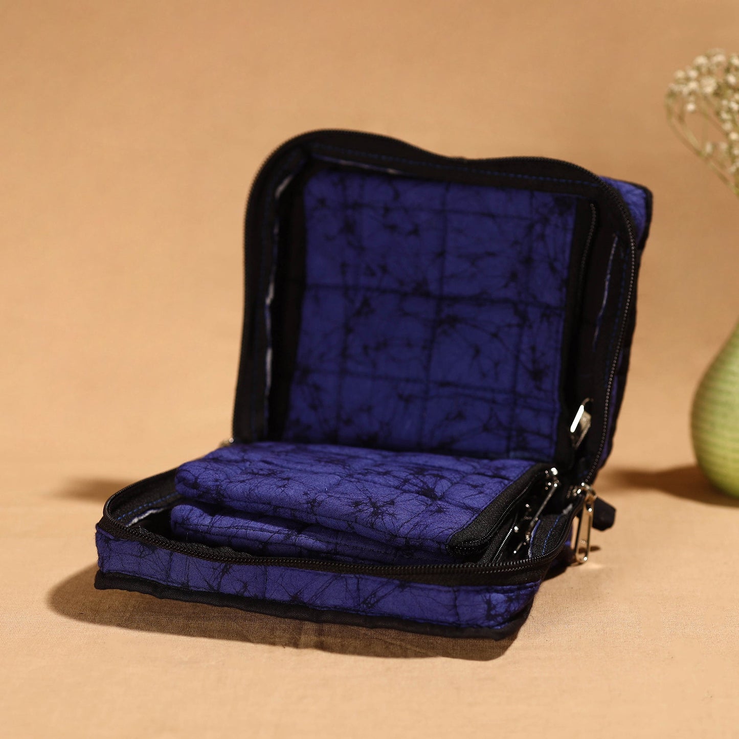 Blue Handmade 4 Pockets Cotton Jewelry Bag