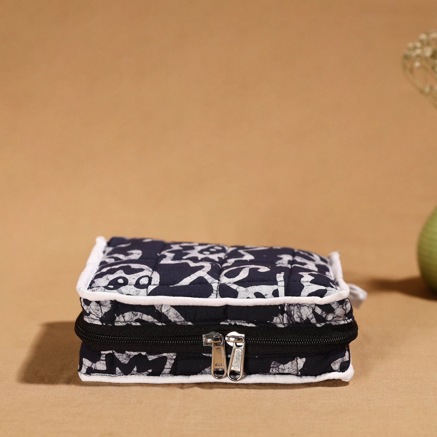 Blue Handmade 4 Pockets Cotton Jewelry Bag