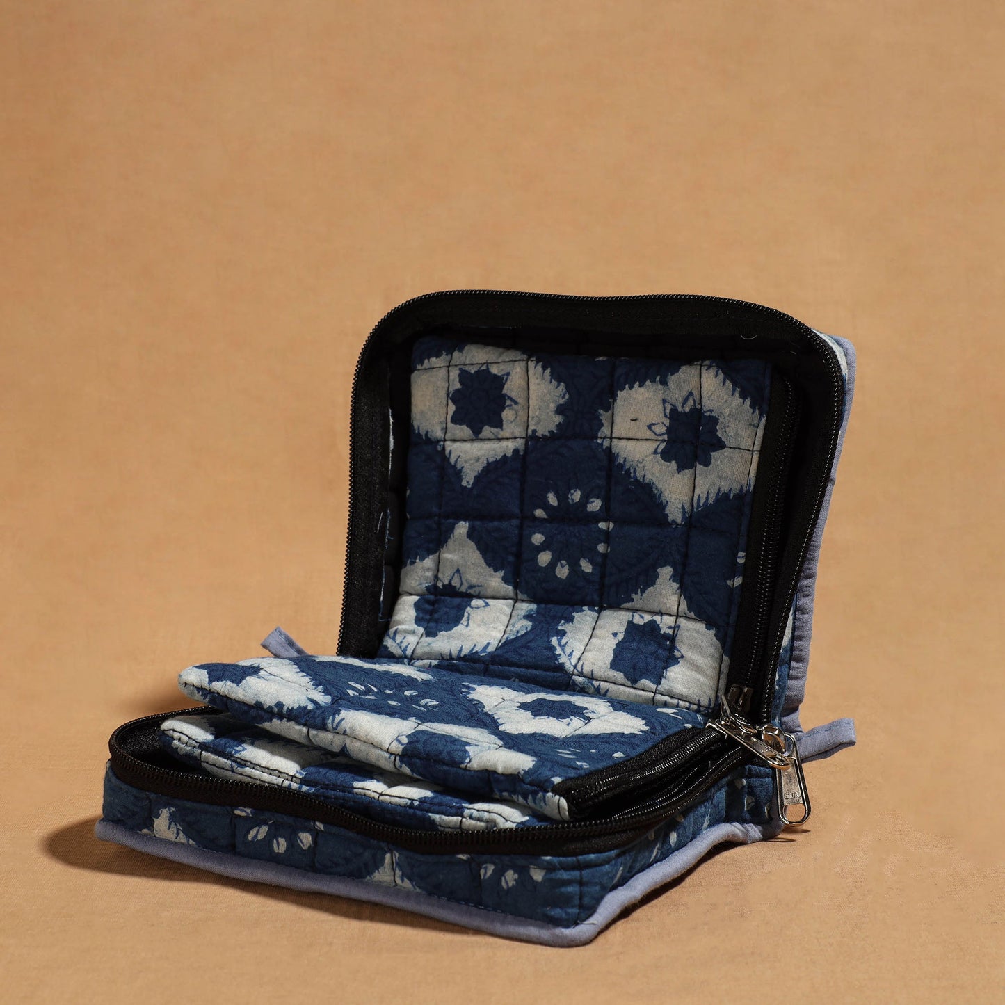 Blue Handmade 4 Pockets Cotton Jewelry Bag