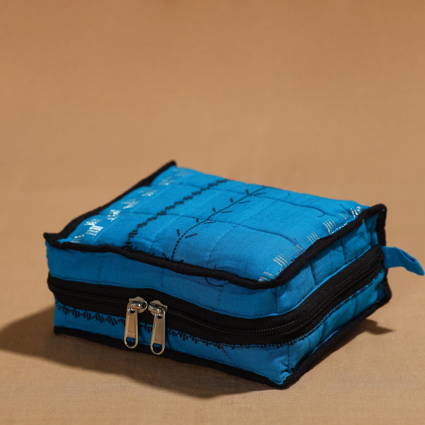 Blue Handmade 4 Pockets Cotton Jewelry Bag