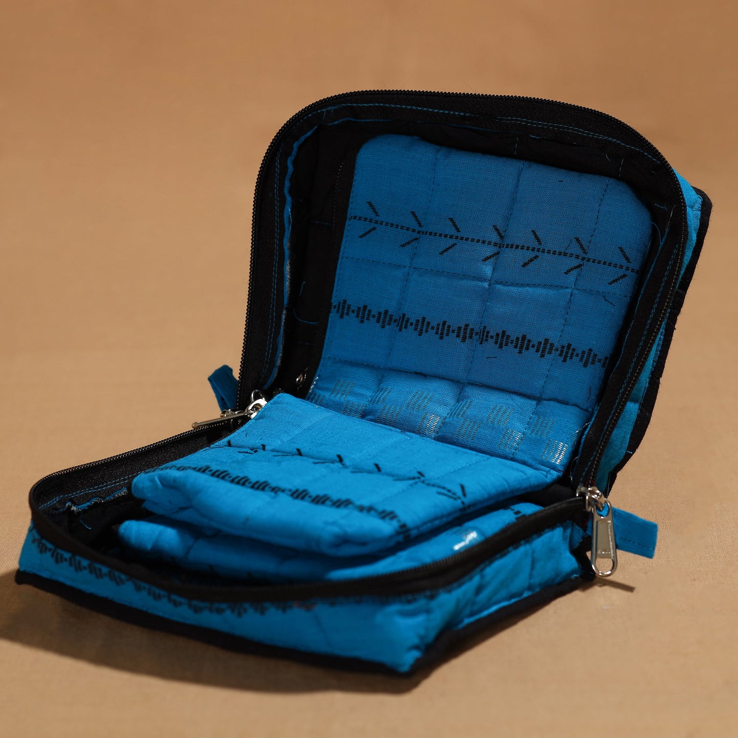 Blue Handmade 4 Pockets Cotton Jewelry Bag