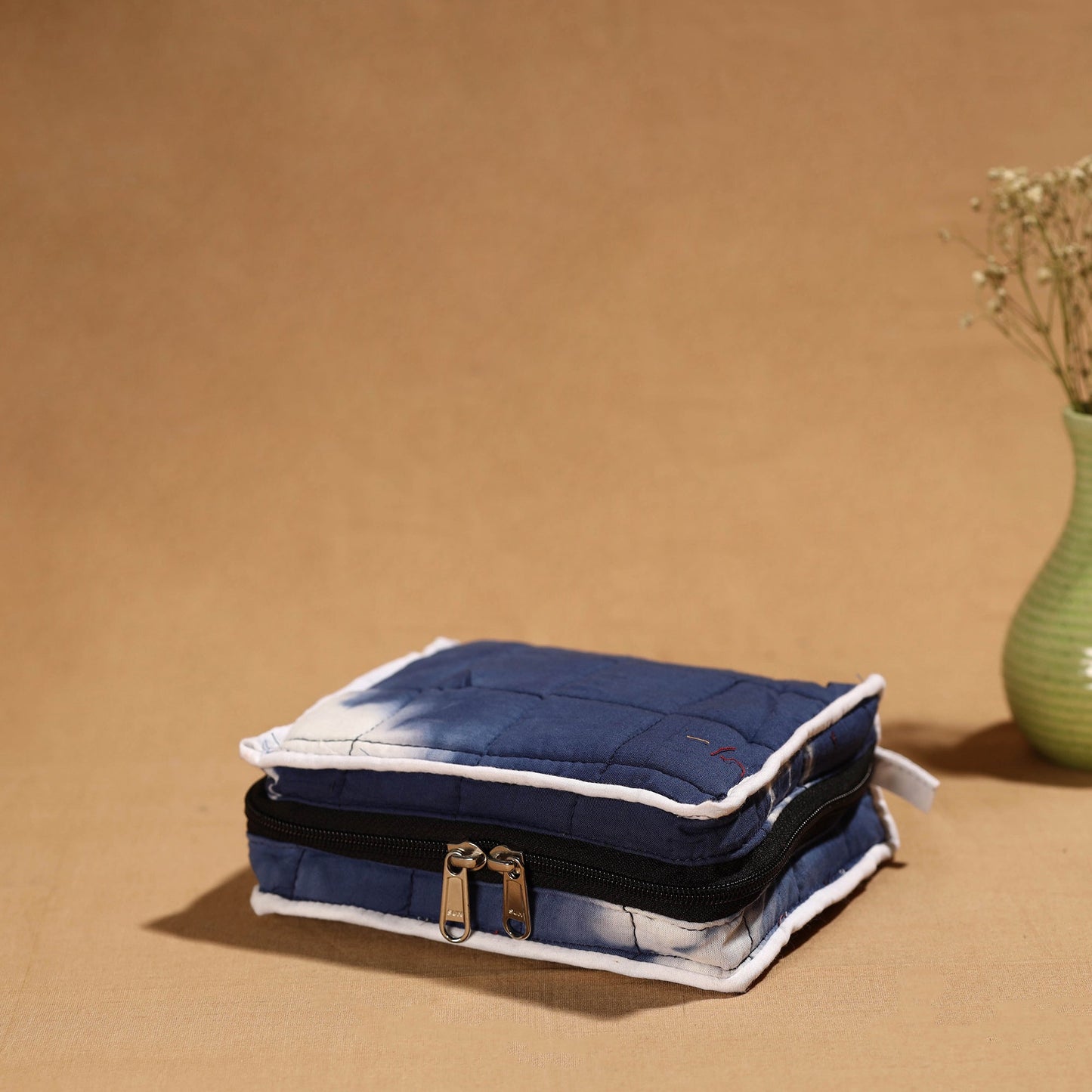 Blue Handmade Cotton Jewelry Bag - 4 Pockets