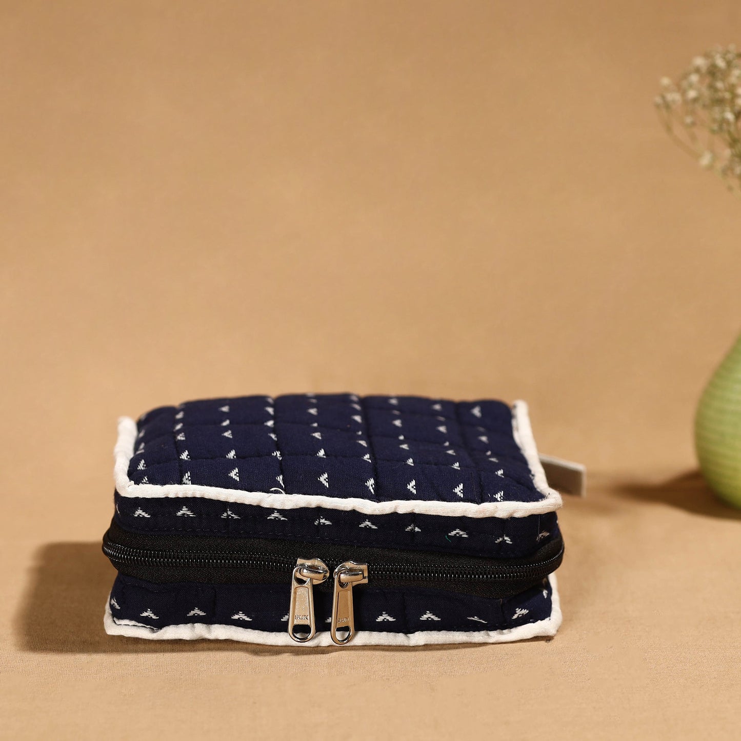 Blue Handmade 4 Pockets Cotton Jewelry Bag