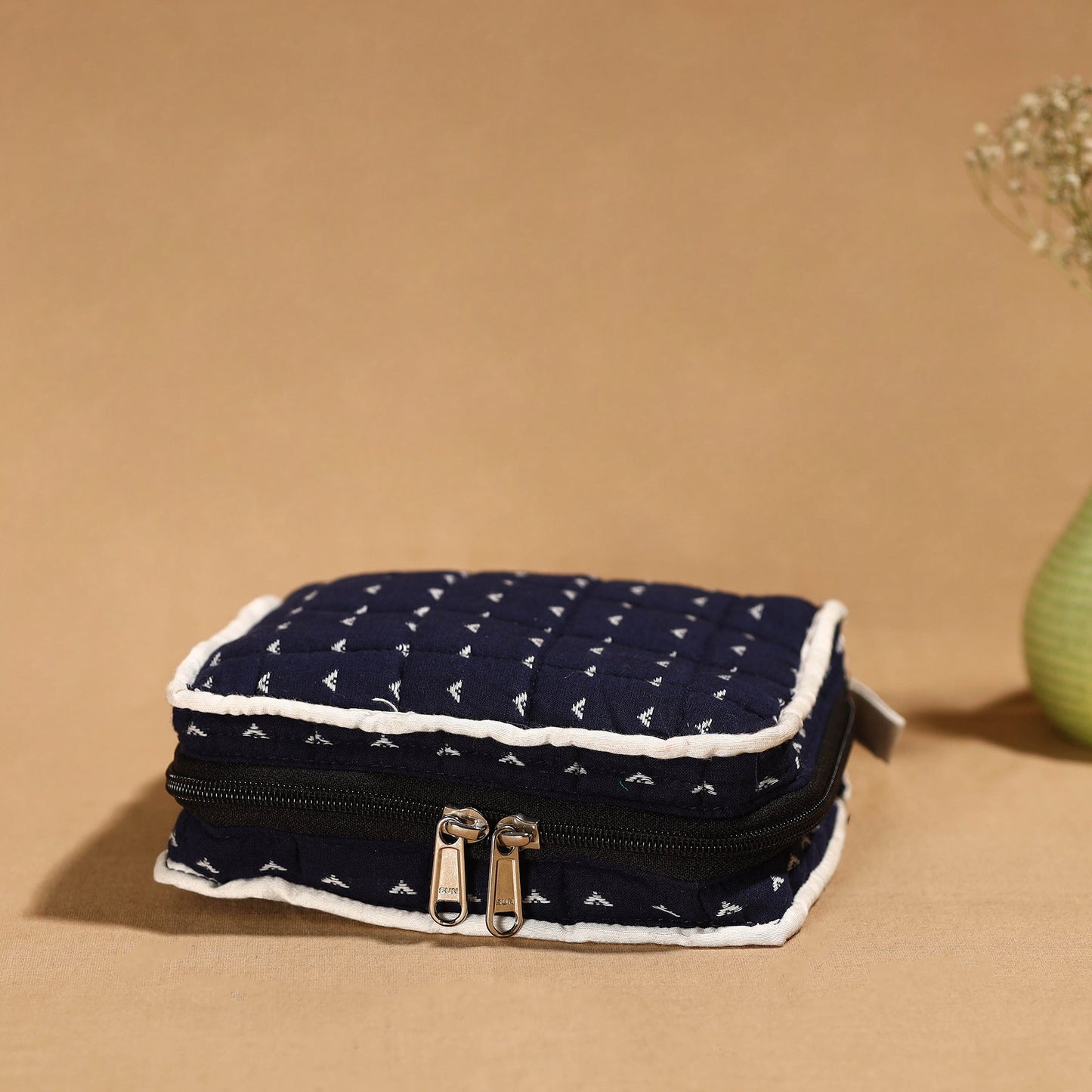 Blue Handmade 4 Pockets Cotton Jewelry Bag