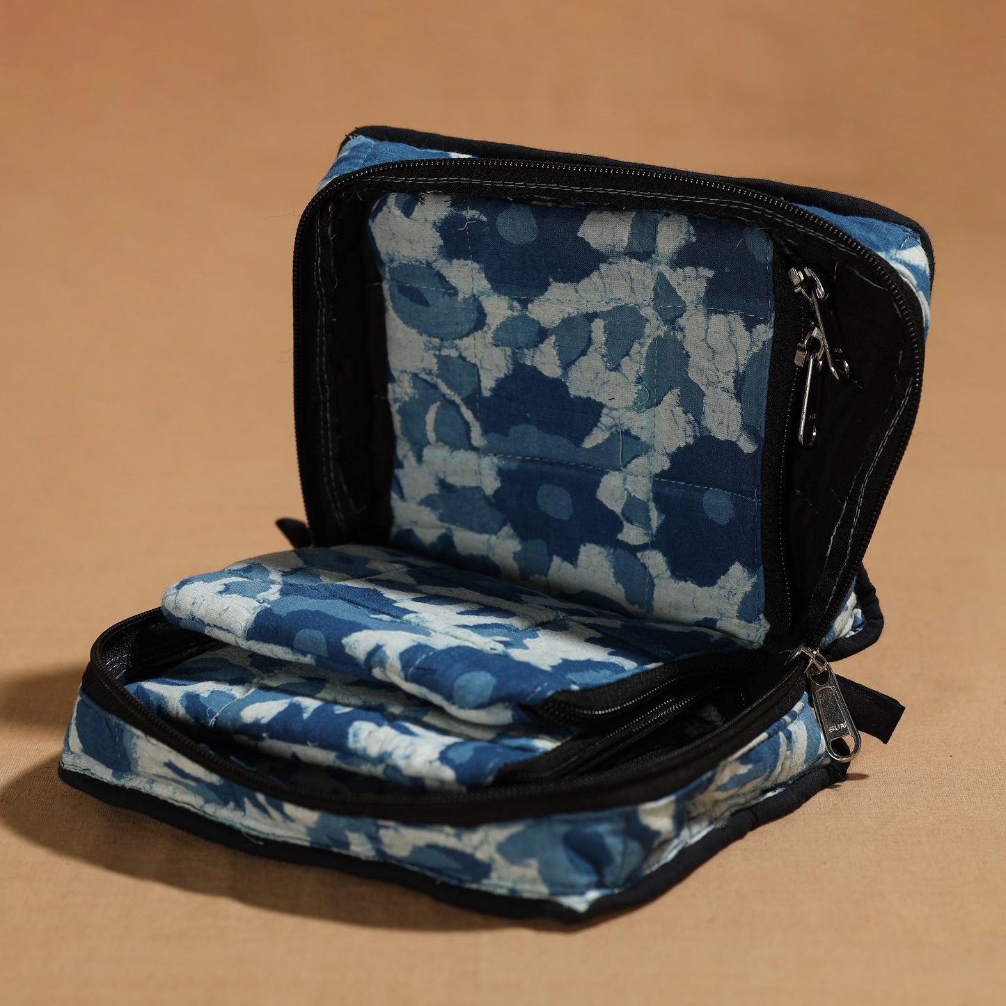 Blue Handmade 4 Pockets Cotton Jewelry Bag