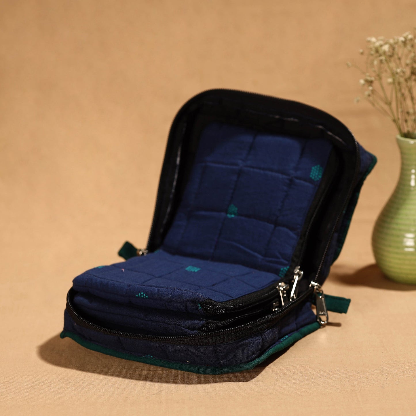 Blue Handmade Cotton Jewelry Bag - 4 Pockets