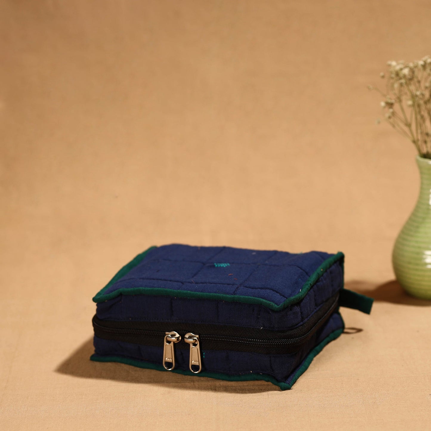 Blue Handmade Cotton Jewelry Bag - 4 Pockets