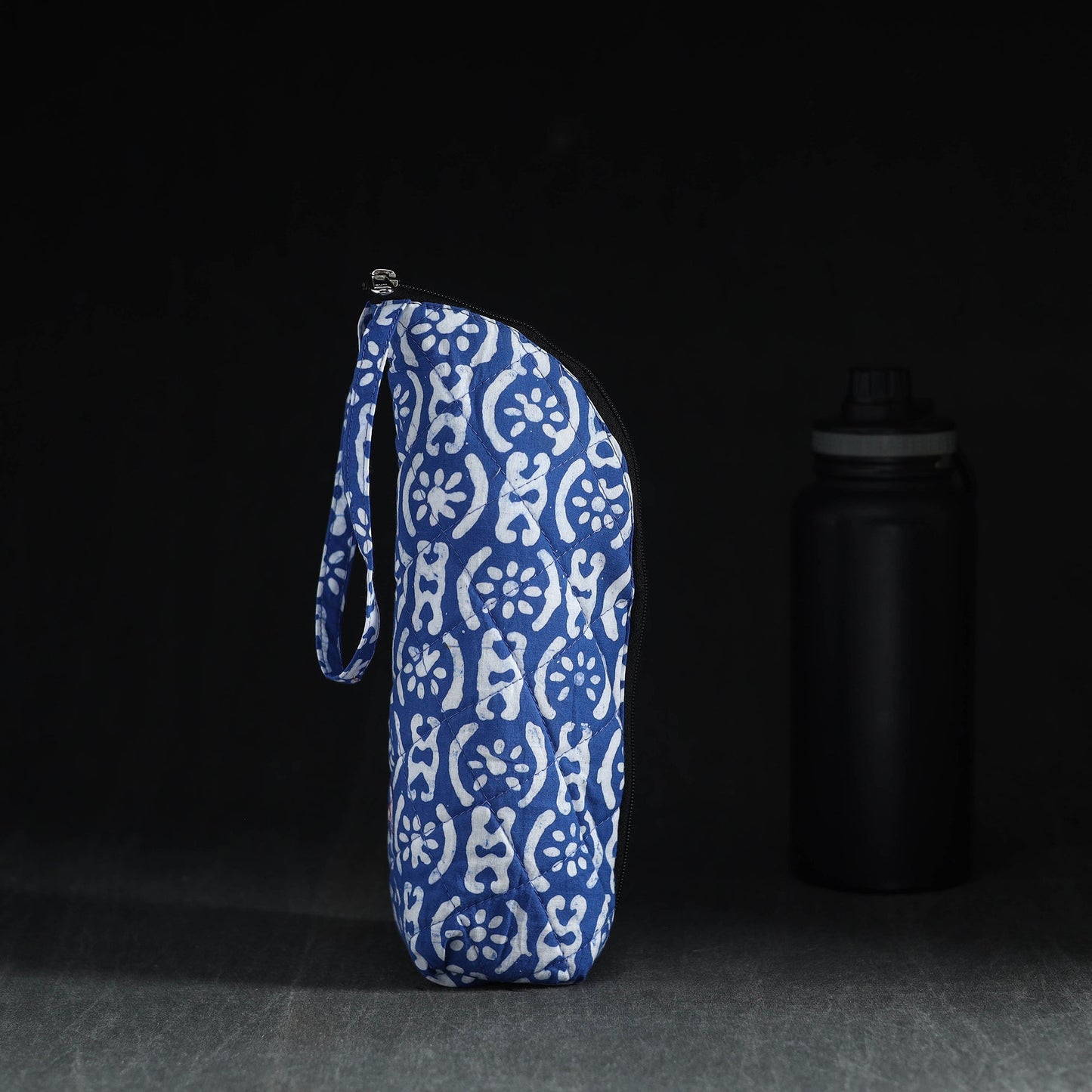Blue Handmade Cotton 1L Water Bottle Cover