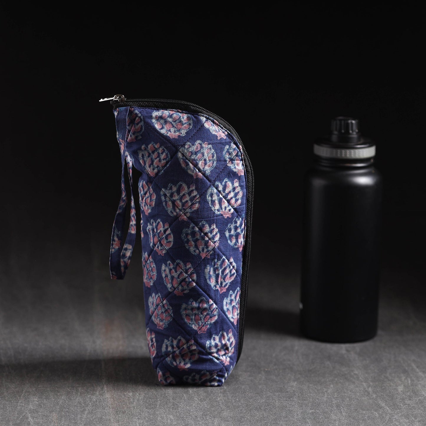 Blue Handmade Cotton 1L Water Bottle Cover