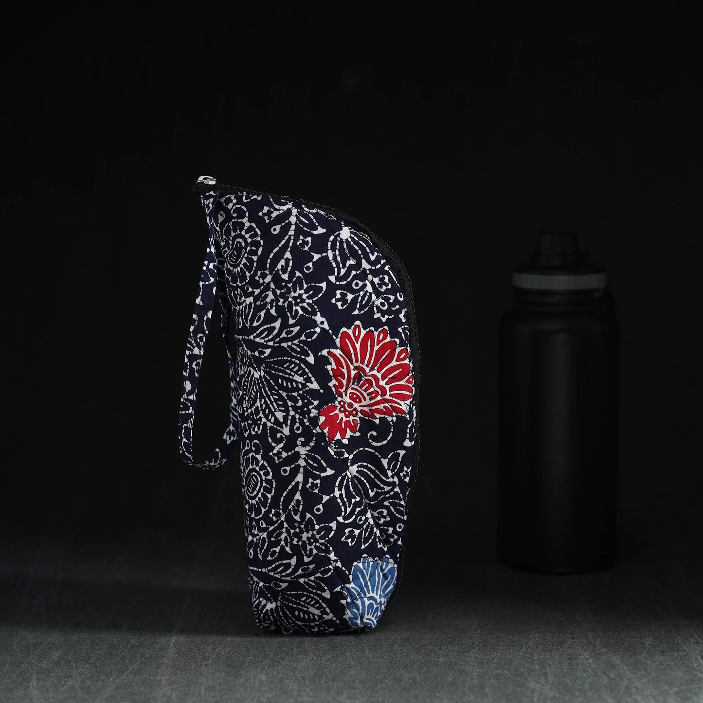 Blue Handmade Cotton 1L Water Bottle Cover