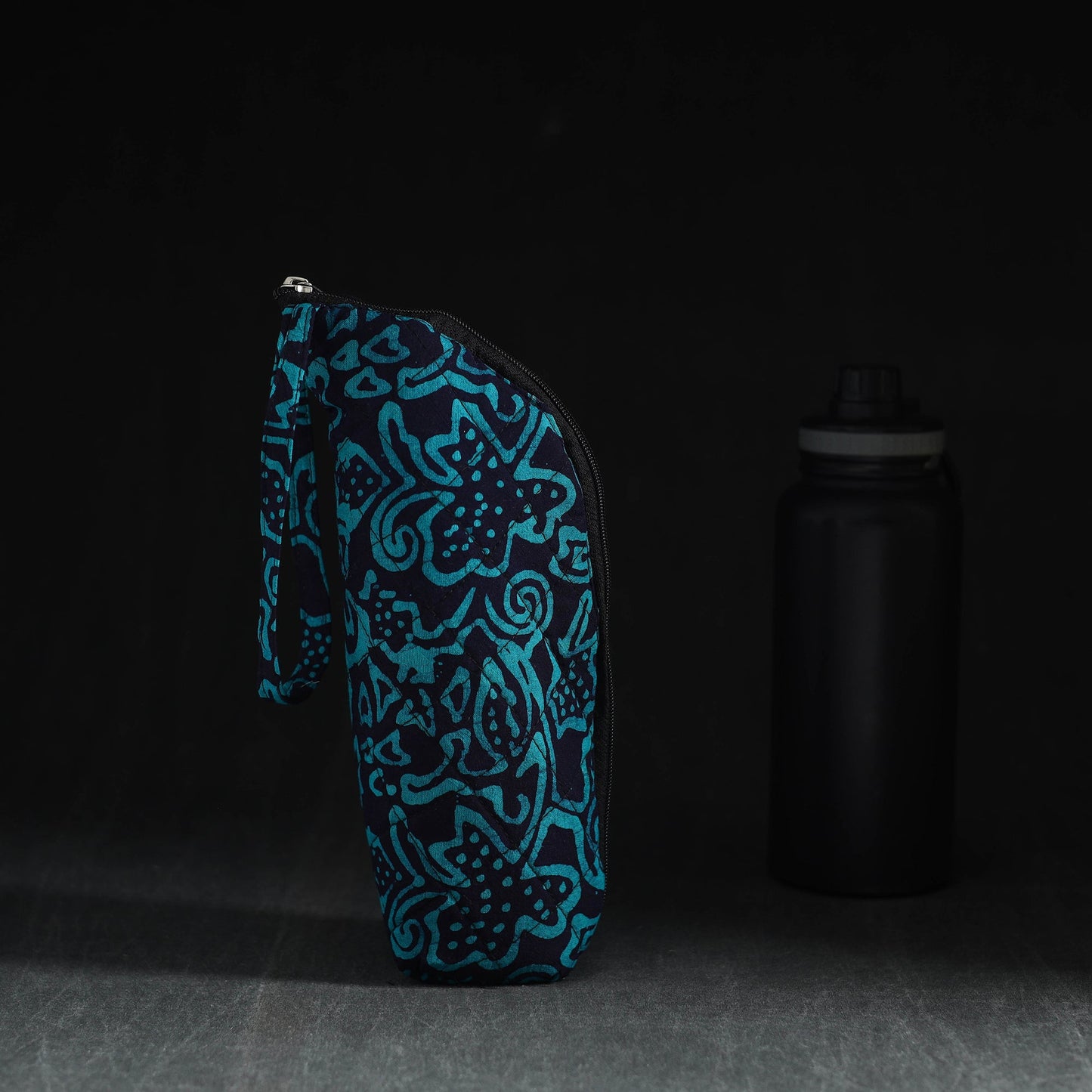Blue Handmade Cotton 1L Water Bottle Cover