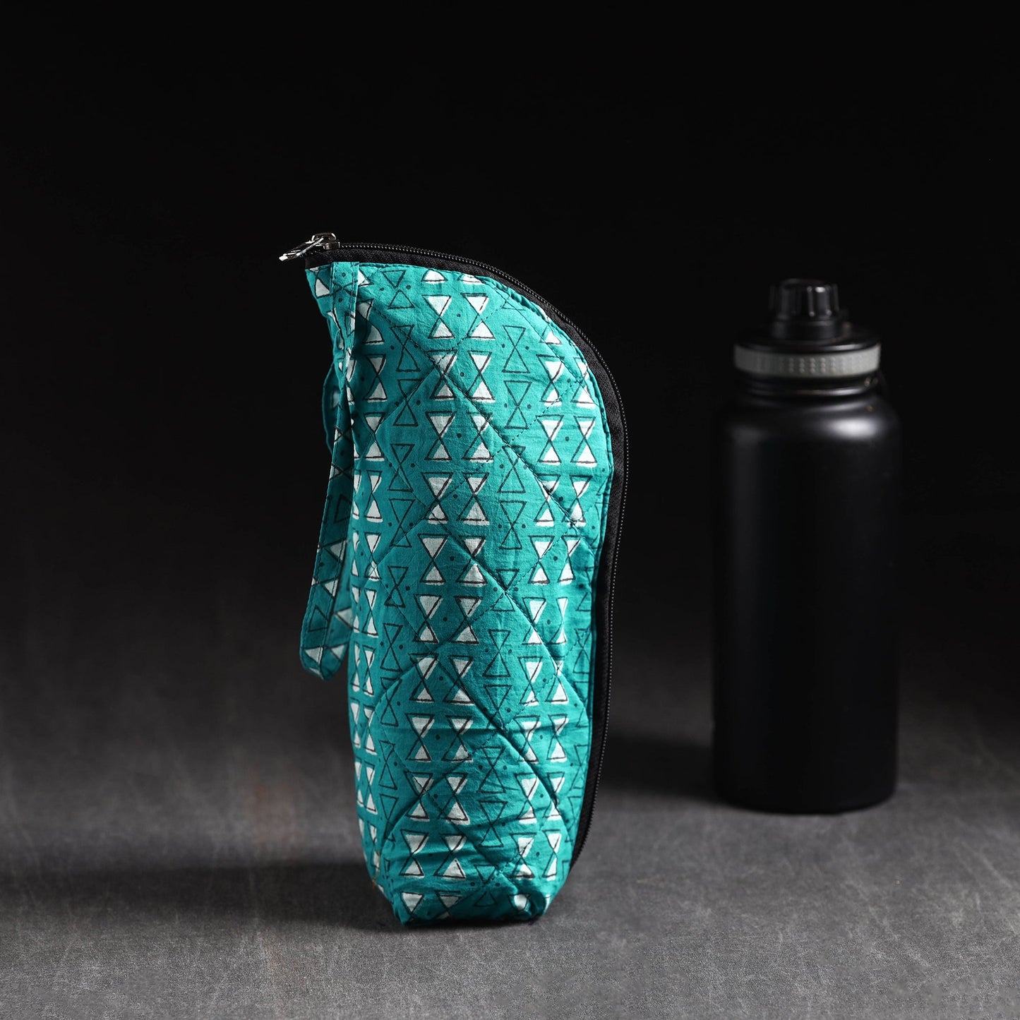 Blue Handmade Cotton 1L Water Bottle Cover