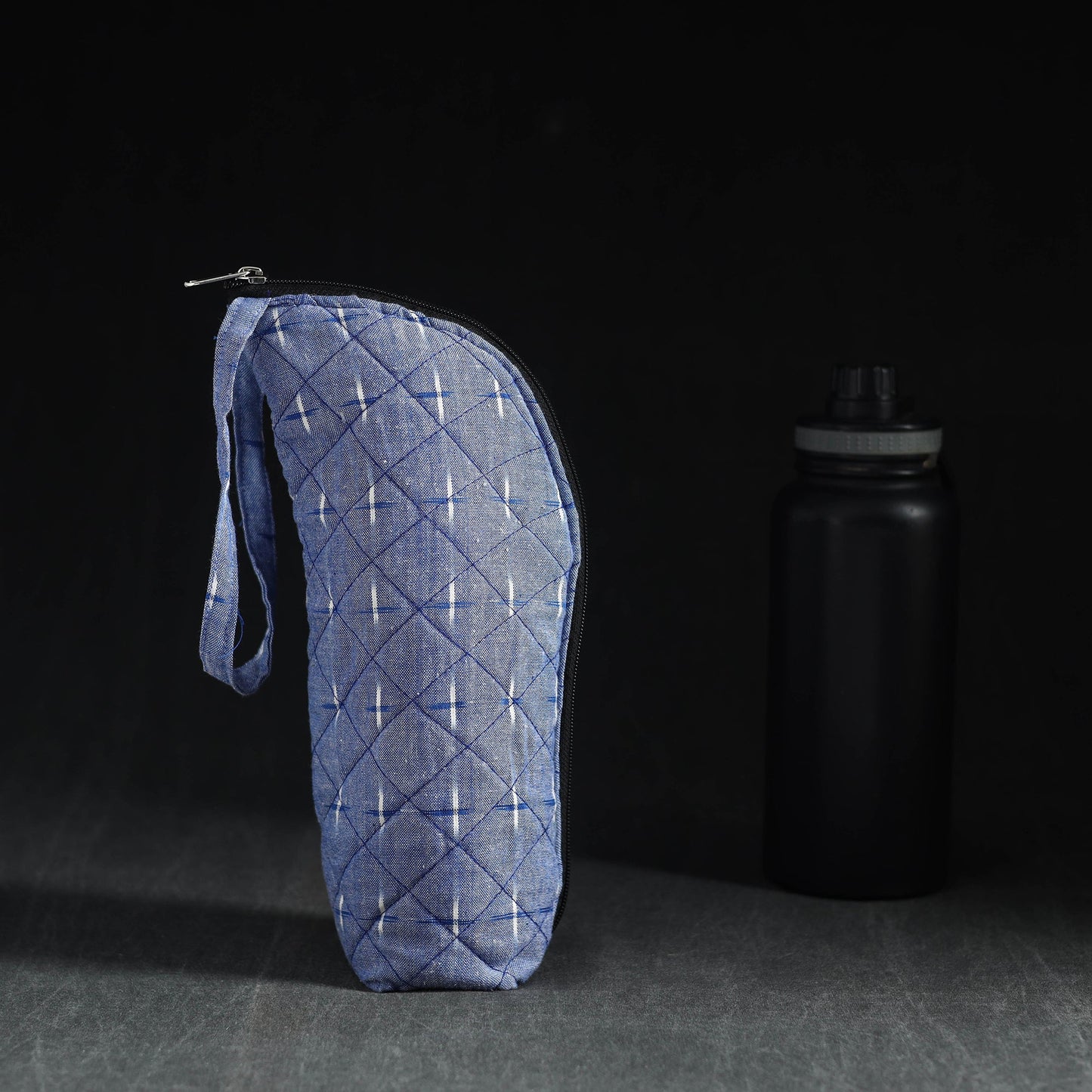 Blue Handmade Cotton 1L Water Bottle Cover