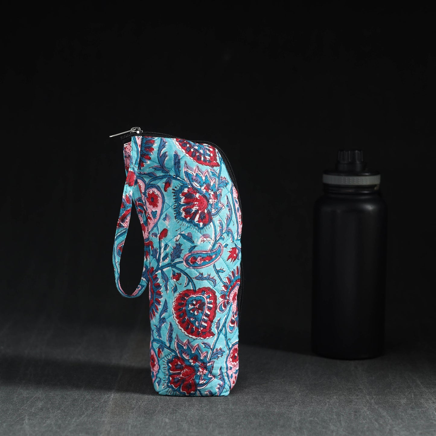 Blue Handmade Cotton 1L Water Bottle Cover
