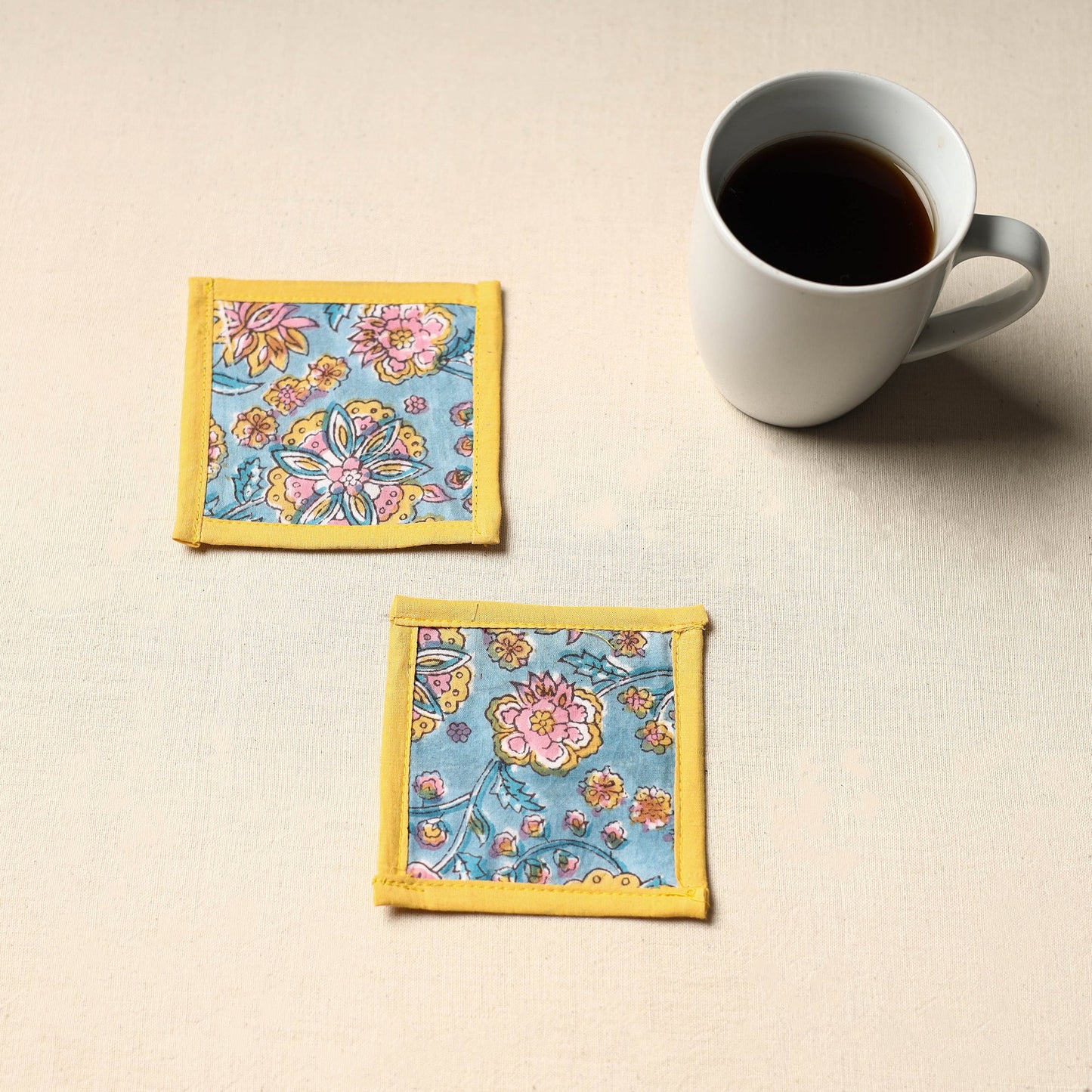 Blue Handmade Cotton Coasters (Set of 2)