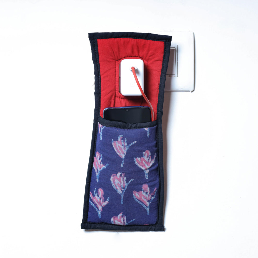 Blue Handmade Cotton Fabric Mobile Charging Holder