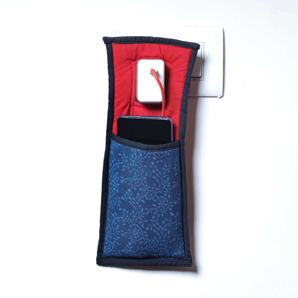 Blue Handmade Cotton Fabric Mobile Charging Holder