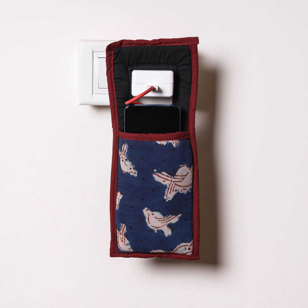 Blue Handmade Cotton Fabric Mobile Charging Holder