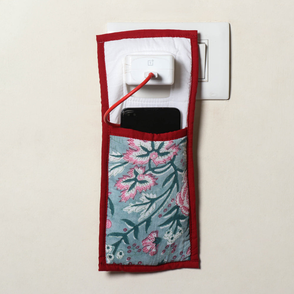 Blue Handmade Cotton Fabric Mobile Charging Holder
