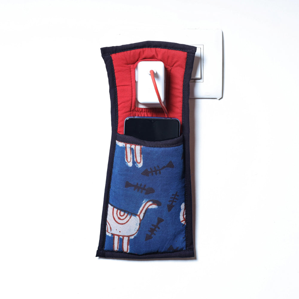 Blue Handmade Cotton Fabric Mobile Charging Holder