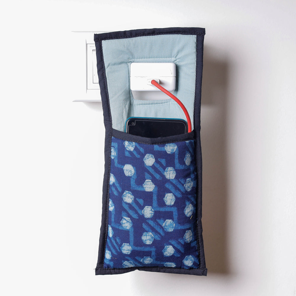 Blue Handmade Cotton Fabric Mobile Charging Holder