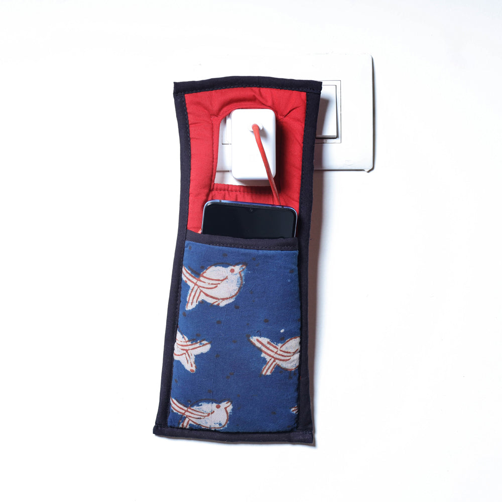 Blue Handmade Cotton Fabric Mobile Charging Holder