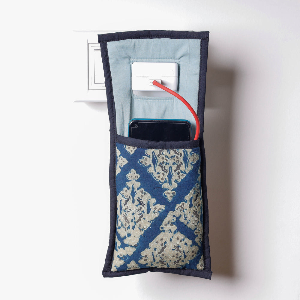Blue Handmade Cotton Fabric Mobile Charging Holder