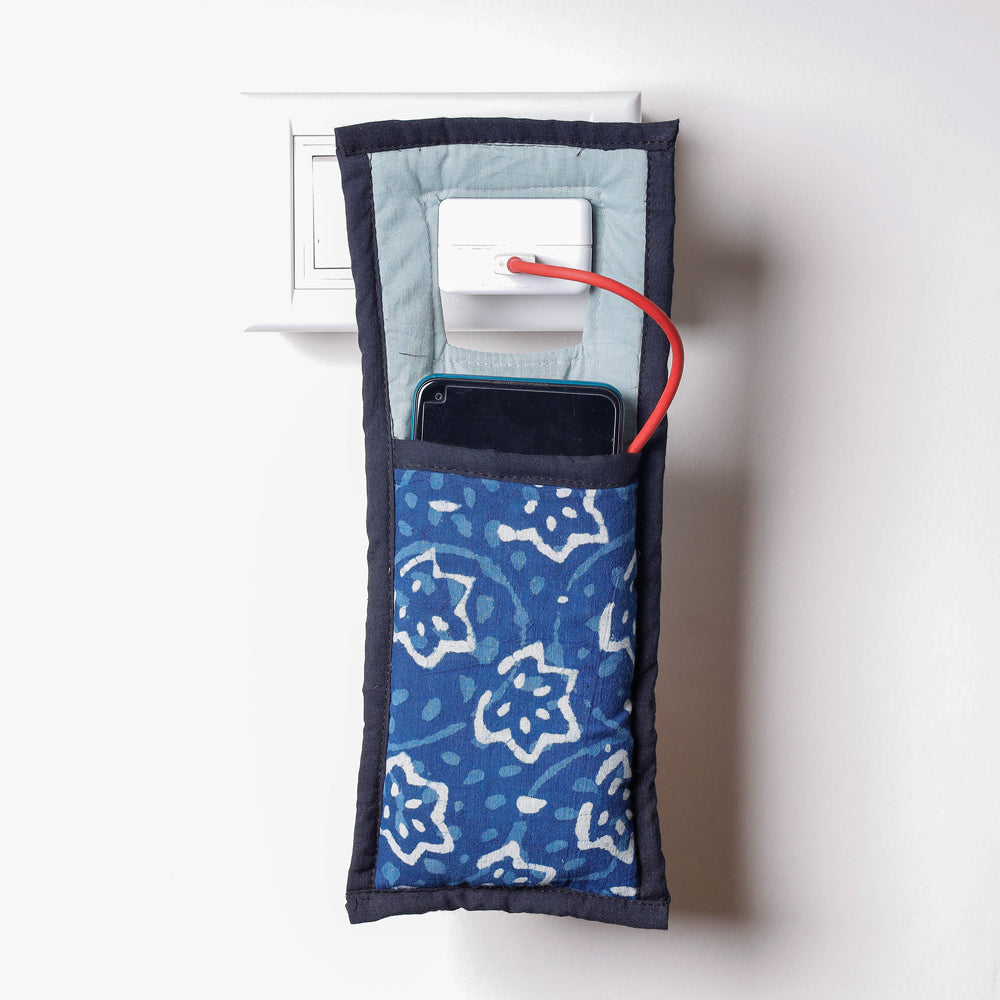 Blue Handmade Cotton Fabric Mobile Charging Holder