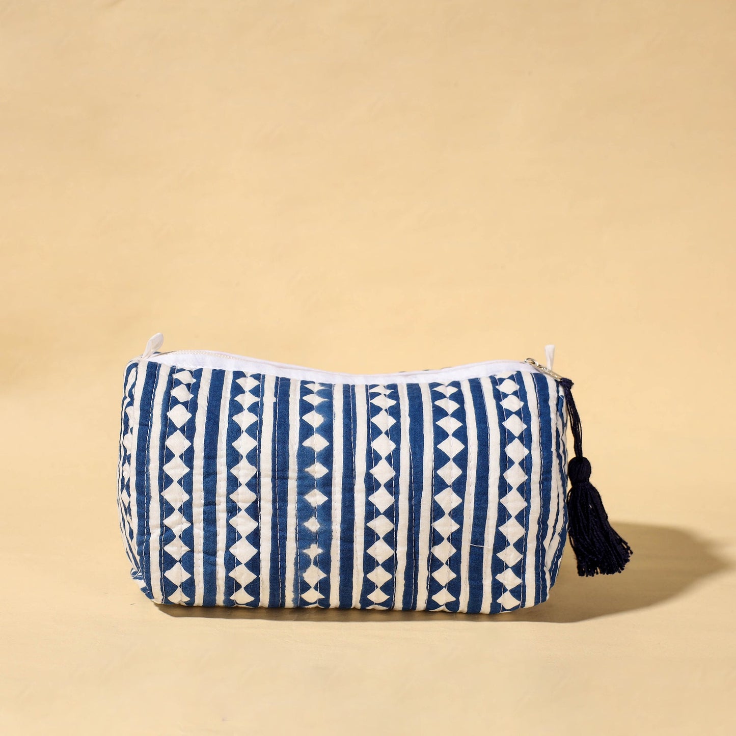 Handmade Cotton Fabric Quilted Utility Pouch With Tassel