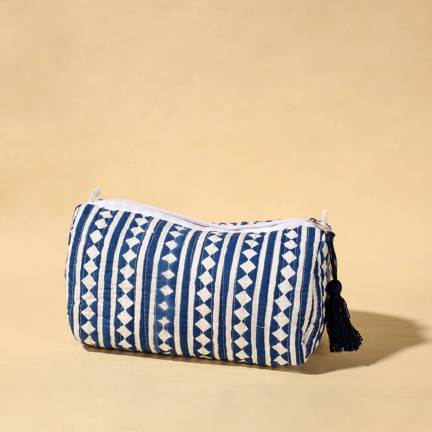 Handmade Cotton Fabric Quilted Utility Pouch With Tassel
