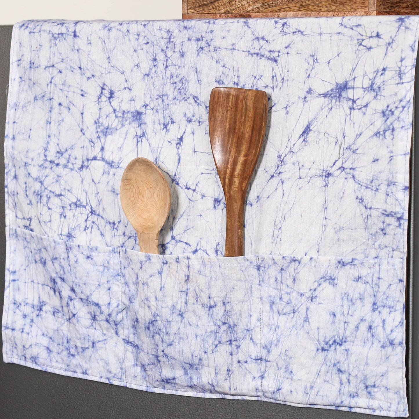 Blue Handmade Cotton Fridge Top Cover with Multiple Pockets