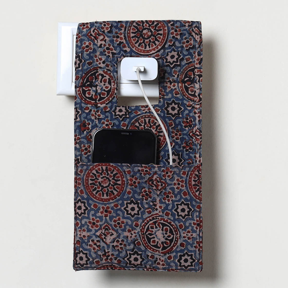 Blue Handmade Cotton Mobile Charging Holder