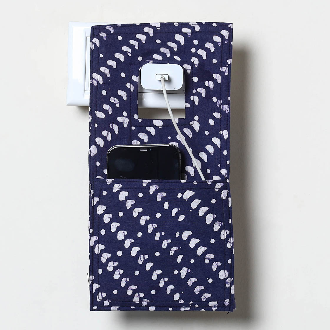 Blue Handmade Cotton Mobile Charging Holder