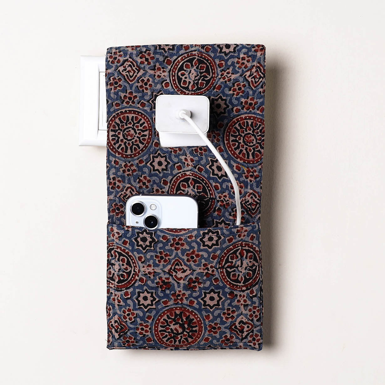 Blue Handmade Cotton Mobile Charging Holder